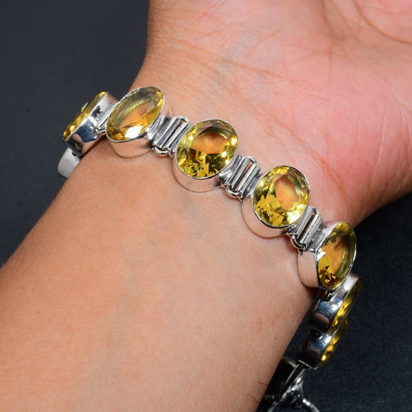 Citrine Bracelet Citrine Gemstone Handmade 925 Sterling Silver Bracelet Citrine Bracelet For Gift Purple Citrine Bracelet For Mother For Her