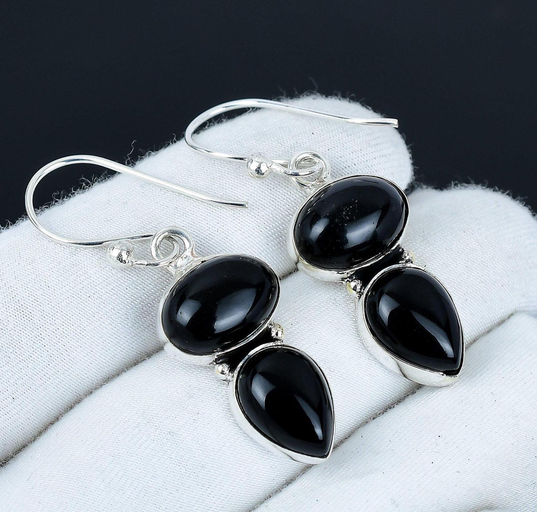 Orecchini In Argento 925 Con Onice Nera | Fatti A Mano, Unisex | 9mm Di Diametro | In Elegante Scatola Regalo