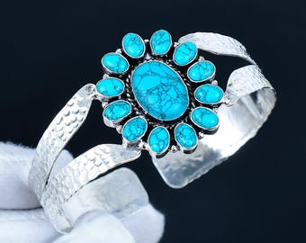 Antique Blue Turquoise Bangle 925 Sterling Silver Jewelry, Crystal