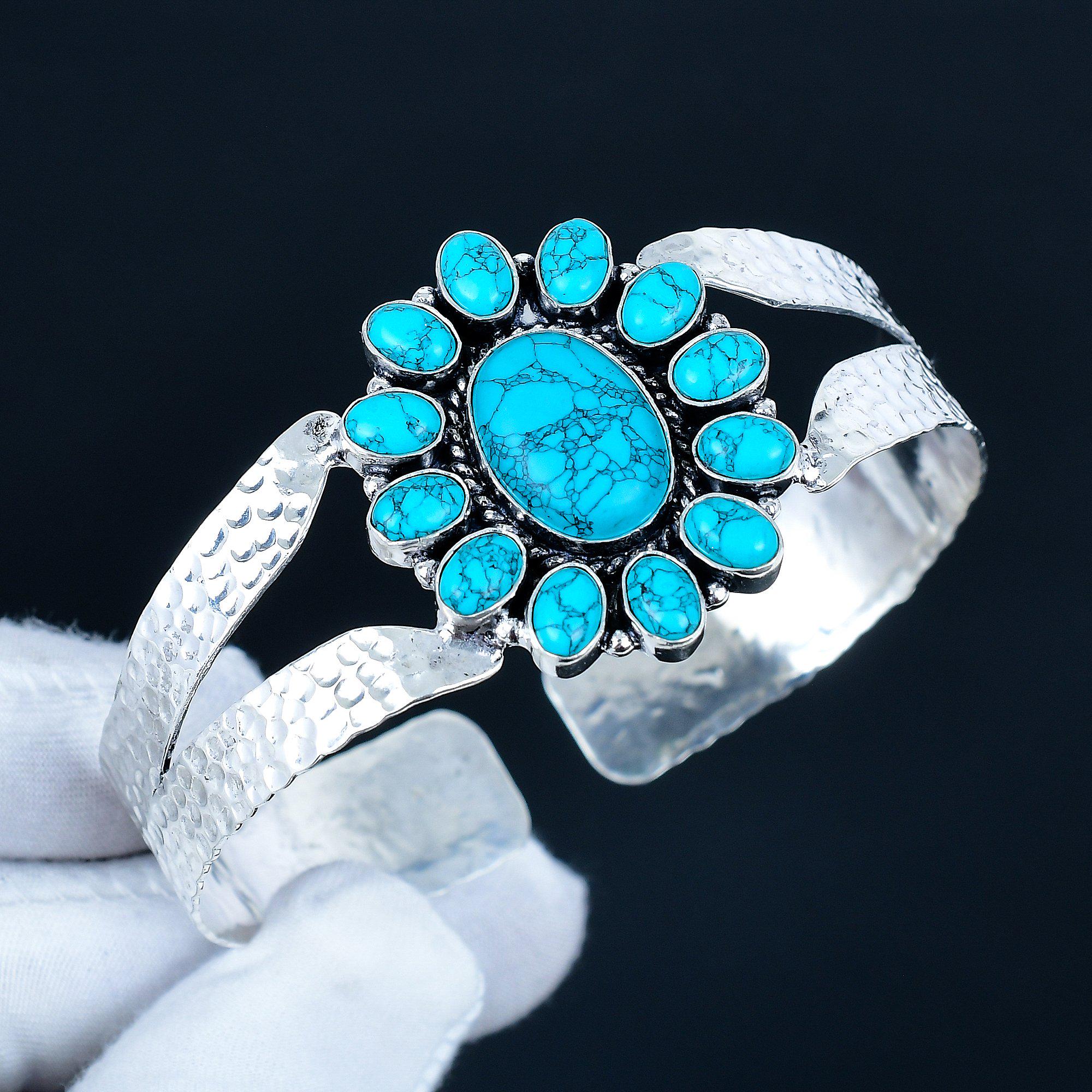 Antique Blue Turquoise Bangle 925 Sterling Silver Jewelry, Crystal