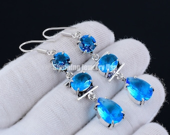 Swiss Blue Topaz Gemstone 925 Sterling Silver Earring Birthstone 925 Solid Sterling Silver Earring Blue Topaz Women Gemstone Earring For Her