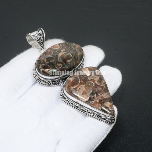 Turritella Fossil Gemstone Pendant 925 Sterling Silver Pendant Turritella Fossil Pendant Jewelry Designer Pendant Multi Stone Silver Pendant