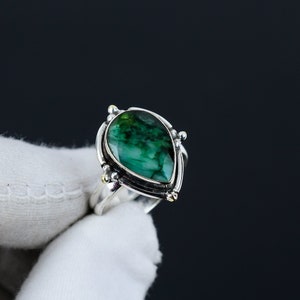 Emerald Teardrop Rings, 925 Sterling Silver Solid Rings, Boho Silver Jewelry Rings, Emerald Gemstone Rings, Green Bohemian Jewelry Rings