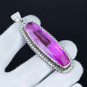 Pink Topaz Gemstone Pendant, Solid 925 Sterling Silver Handmade Jewelry, Vintage Jewelry, Pendant For Gifts, Engagement Gift For Love