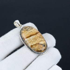 Picture Jasper Pendant, 925 Sterling Silver Pendant Necklace, Natural Picture Jasper Gemstone, Pendant For Christmas Gifts, Pendant For Her