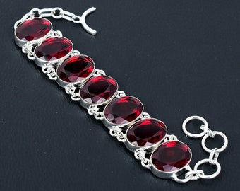 Red Garnet Gemstone Bracelet, 925 Sterling Silver Jewelry Bracelet, Red Garnet Gemstone Jewelry Bracelet For Women Bracelet Gifts For Her