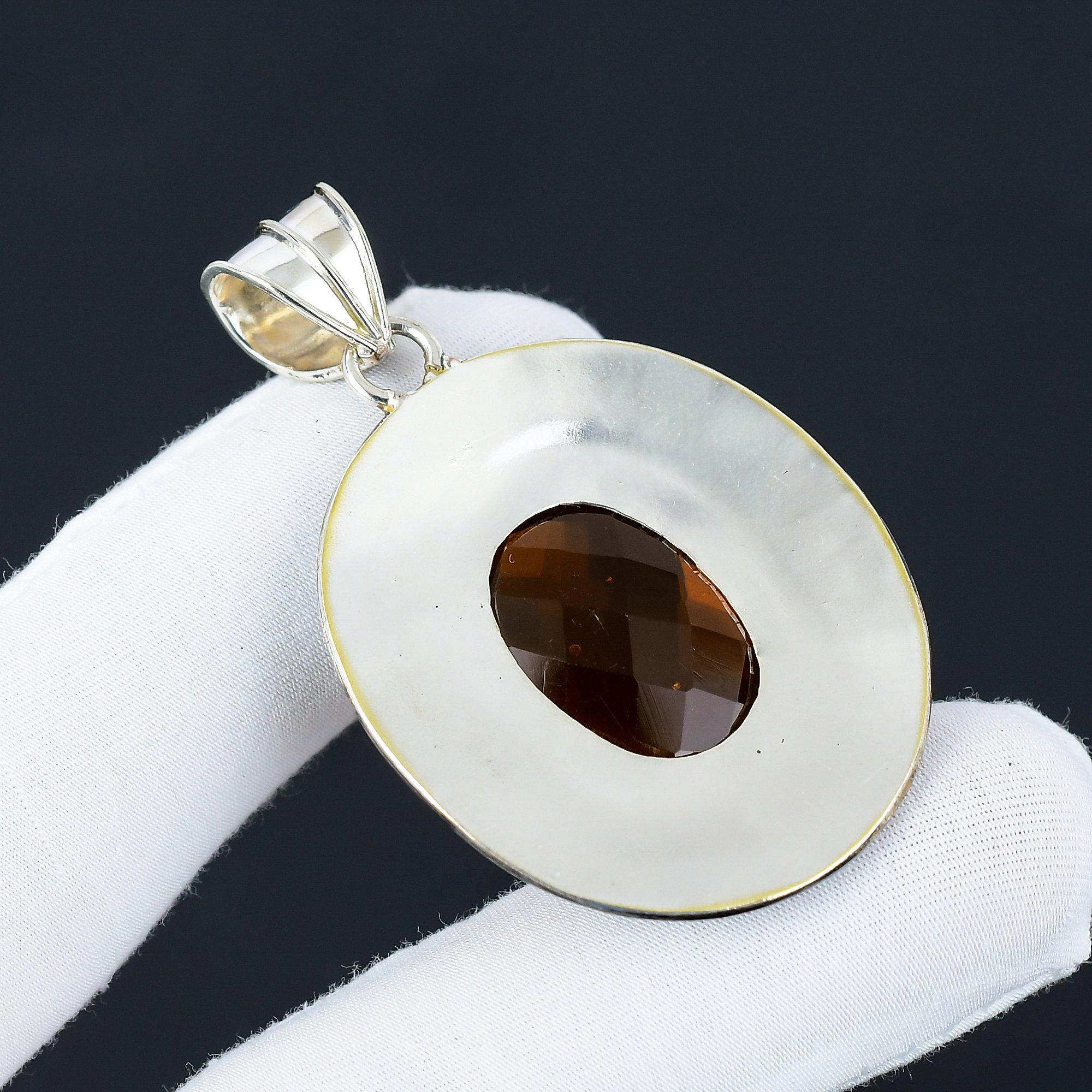 Ciondolo in argento sterling 925 con topazio bianco fatto a mano