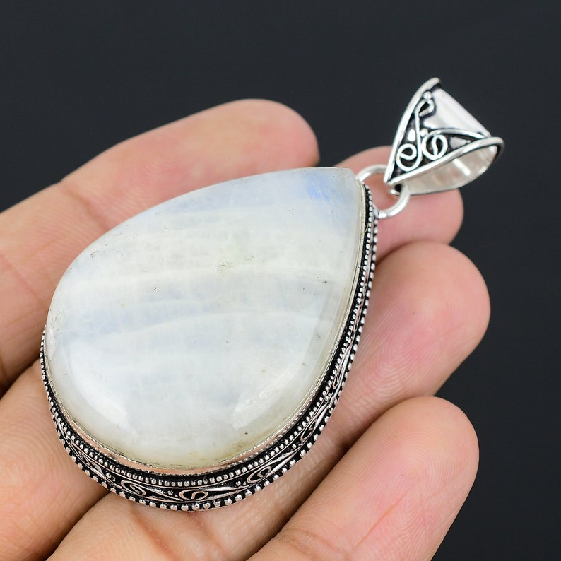 Rainbow Moonstone Gemstone Pendant Pendant 925 Sterling Silver Pendant Moonstone Pendant Jewelry Designer Pendant Antique Gemstone Pendant image 4