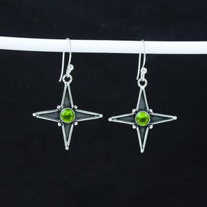 Peridot Earrings Peridot Gemstone Handmade 925 Sterling Silver Earring Handmade Jewelry Peridot Silver Star Cross Earrings August Birthstone
