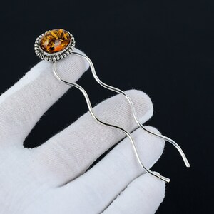 Vintage Lucite Hair Fork-Jeweled-Amber Color Vintage Hair Stick, Amber Hair Stick, Hair Fork, Chignon  main image 3