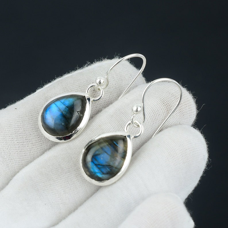 Blue Fire Labradorite Earring, 925 Sterling Silver Earring Beautiful Gemstone Cabochon Stone Earring Birthday Earring Gift For Her For Women image 3