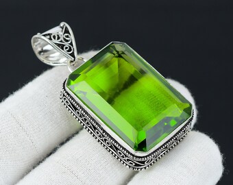 Pendentif Fait Main En Argent Sterling 925 Avec Péridot Vert – Neuf Sans Emballage