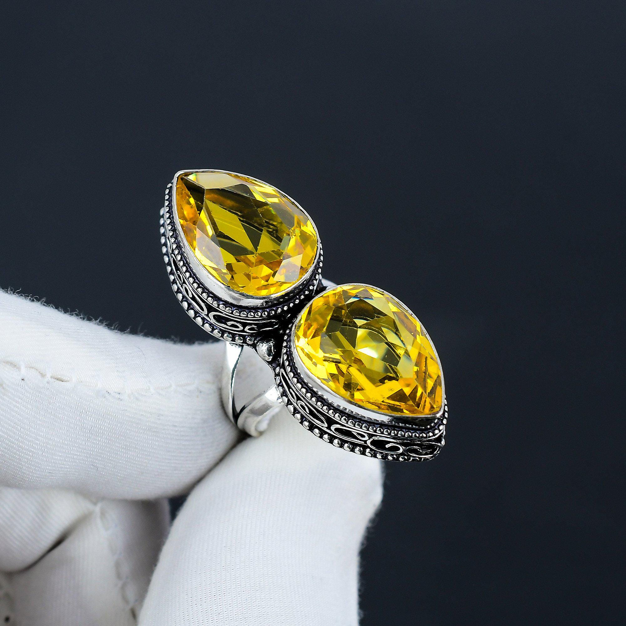 GEM-HUB 55 Ct Pear Cut Yellow Citrine Pendant – 925 Sterling Silver, Mothers Day Gift