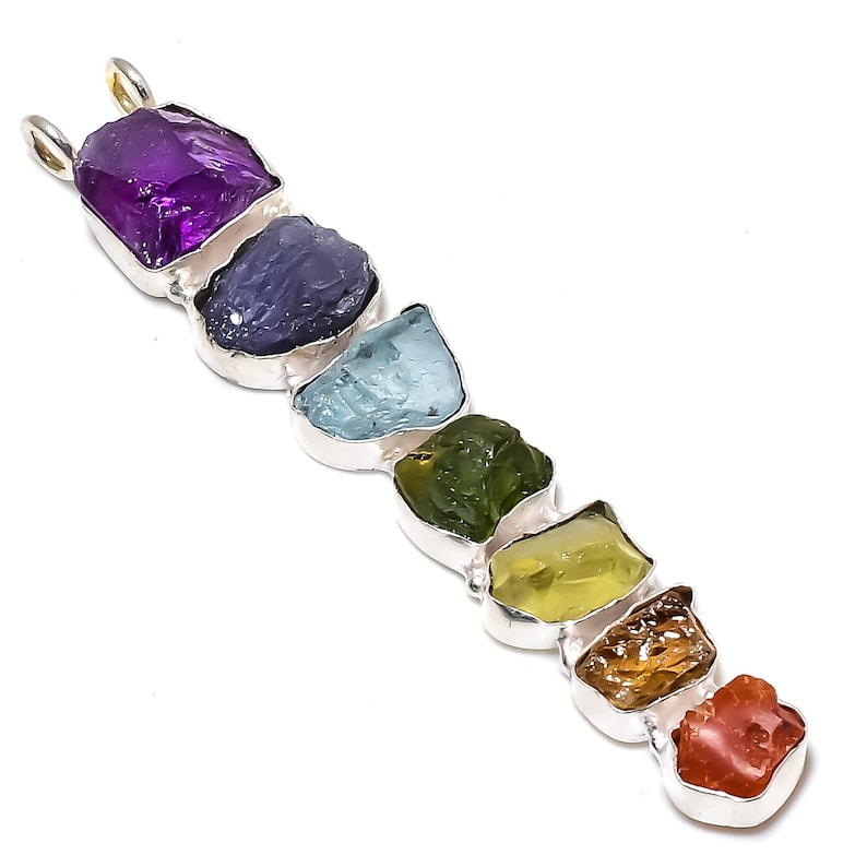 7 Chakras Stone Healing Handmade Pendant Necklace Jewelry with Real Raw Gemstones, Solid 925 Sterling Silver Chain for Women Christmas Gifts image 4