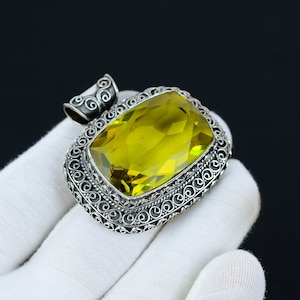 Citrinhänge, 925 sterlingsilver antikt smyckeshänge, handgjort hänge, gult hänge, citrin ädelsten, perfekta presenter till mamma