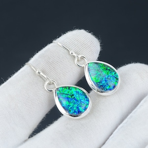 Australian Triplet Opal Earring, 925 Sterling Silver Earring Beautiful Gemstone Cabochon Earring Birthday Earring Gift For Her For Women