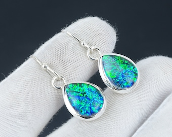 Australische Triplet Opal Earring, 925 Sterling Silver Earring Mooie Edelsteen Cabochon Earring Verjaardag Earring Cadeau voor haar voor vrouwen