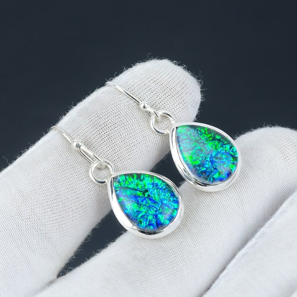 Australischer Triplet Opal Ohrring, 925 Sterling Silber Ohrring Schöne Edelstein Cabochon Ohrring Geburtstag Ohrring Geschenk für sie für Frauen