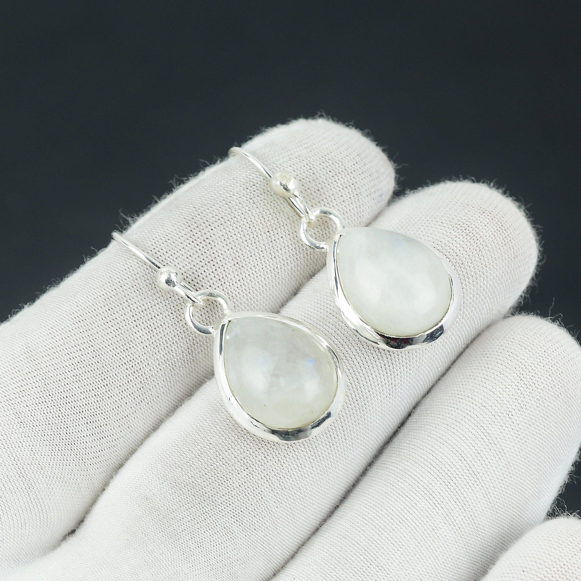 Rainbow Moonstone Earring, 925 Sterling Silver Earring Beautiful Gemstone Cabochon Stone Earring Birthday Earring Gift For Her For Women