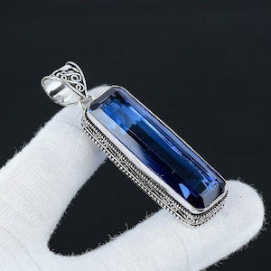 Long Tanzanite Gemstone Silver Antique Pendant, 925 Sterling Silver Pendant, Silver Long Tanzanite Jewelry, Pendant For Her, For Gifts