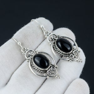 Natural Black  Onyx Earring, Black  Onyx Silver Earring, Oval Stone Earring, 925 Sterling Silver Earring, Gemstone Earring, Dangle Earring