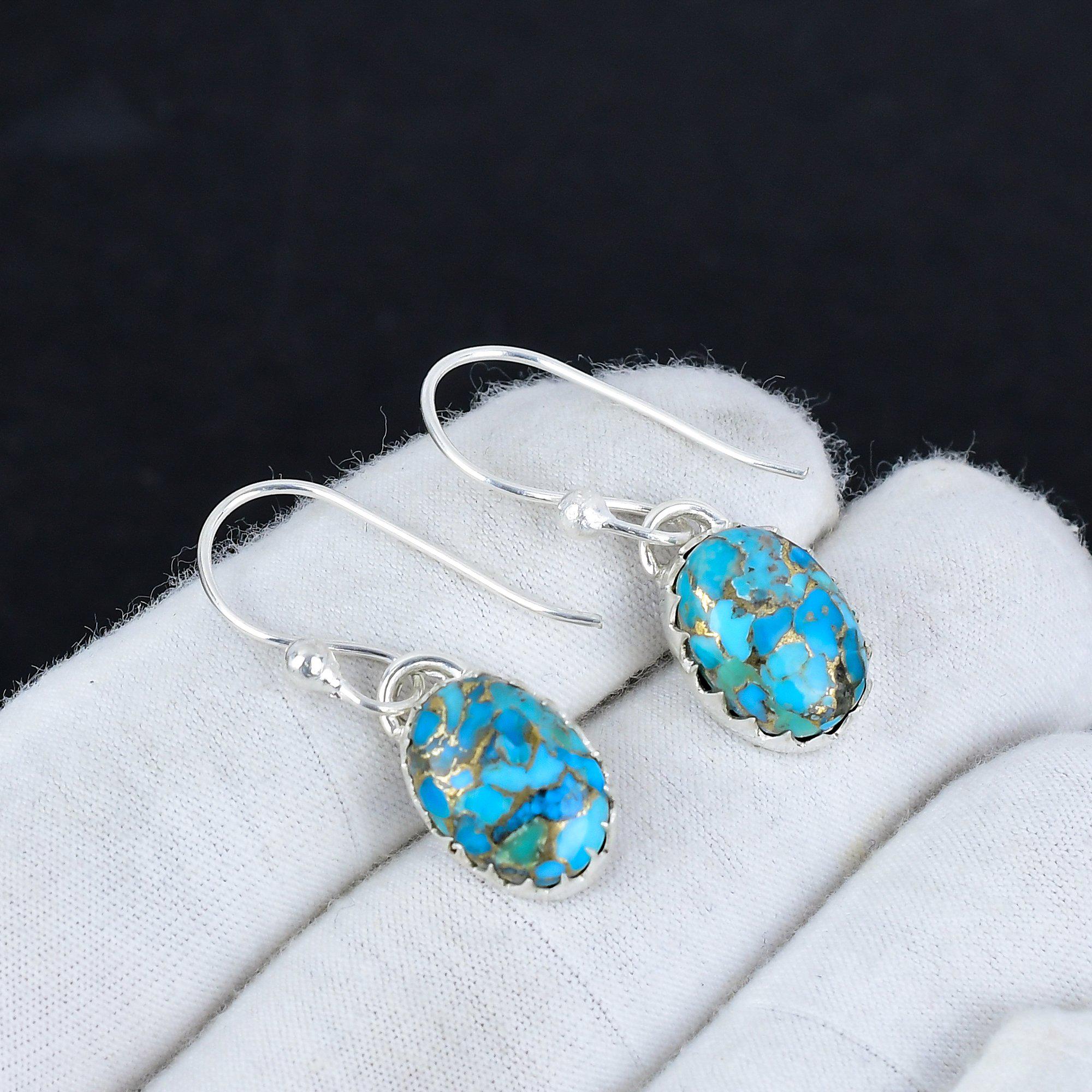 Gemsgram 925 Solid Sterling Silver Turquoise Earrings – Natural Pear Drop Earrings