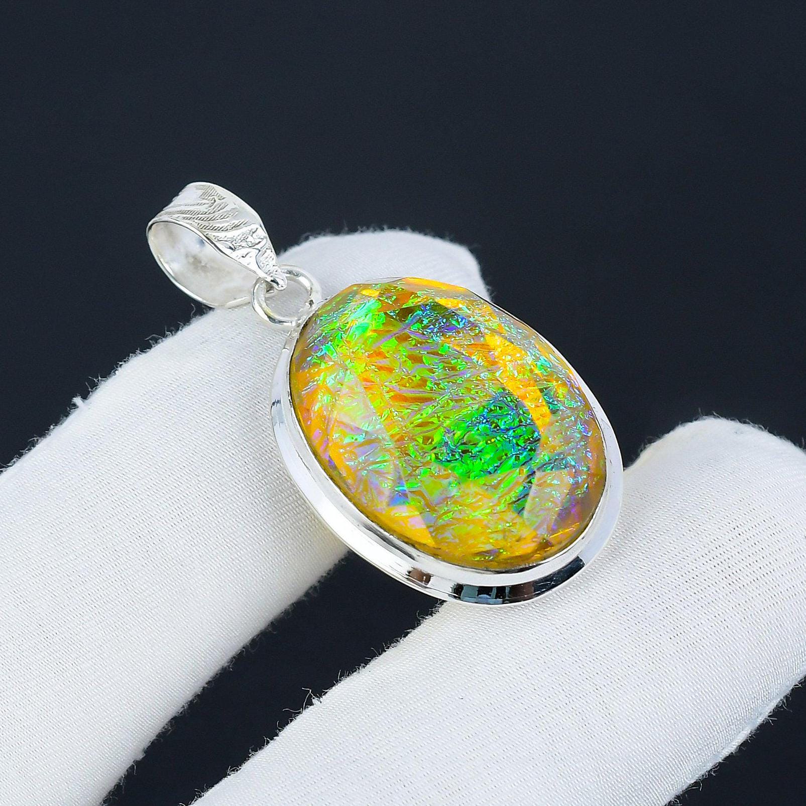 Pendentif Argent Sterling Avec Opale Australienne - Monture Câble, 25mm X 44mm, Neuf