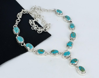Turquoise Necklace, Turquoise Gemstone ElectroformingHandmade 925 Sterling Silver Natural Turquoise Necklace For Women Necklace For Gifts