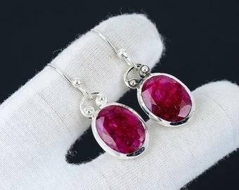 Kashmir Ruby Gemstone Earring, Ruby 925 Sterling Silver Earring, Ruby Handmade Jewelry, Bohemian Earring, Gifts For Women, Women's Earring