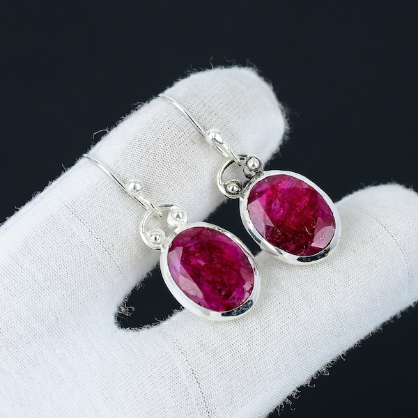 Kashmir Ruby Gemstone Earring, Ruby 925 Sterling Silver Earring, Ruby Handmade Jewelry, Bohemian Earring, Gifts For Women, Women's Earring