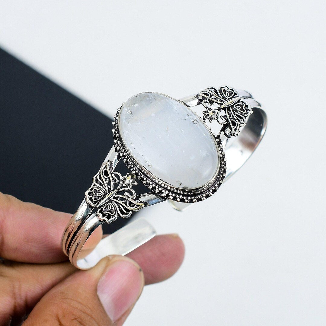 Natural Selenite Gemstone Bangle 925 Sterling Silver Bangle Bracelet, Handcrafted Design, Adjustable Cuff Special Birthday Gift for Her - Etsy Japan