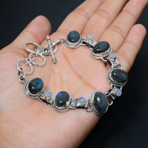 Labradorite With Moonstone Gemstone Bracelet Natural Gemstone 925 Sterling Silver Labradorite Natural Bracelet For Gift To Someone You Love