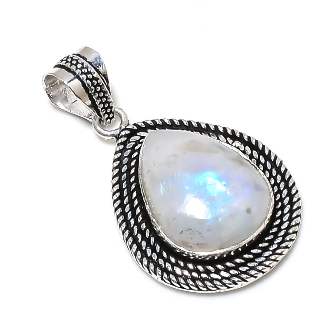 Moonstone Gemstone Pendant 925 Sterling Silver Pendant Etsy