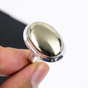 Anillo de pirita dorada, hecho a mano en plata de ley 925, disponible en todas las tallas, anillo ovalado de pirita, anillos para mujer, regalo de Navidad.