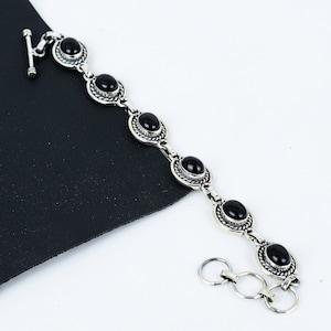 Natural Black Onyx Gemstone Bracelet, 925 Sterling Silver Bracelet, Handmade Bracelet, Thanksgiving gifts, Christmas Gifts, Gifts For Women