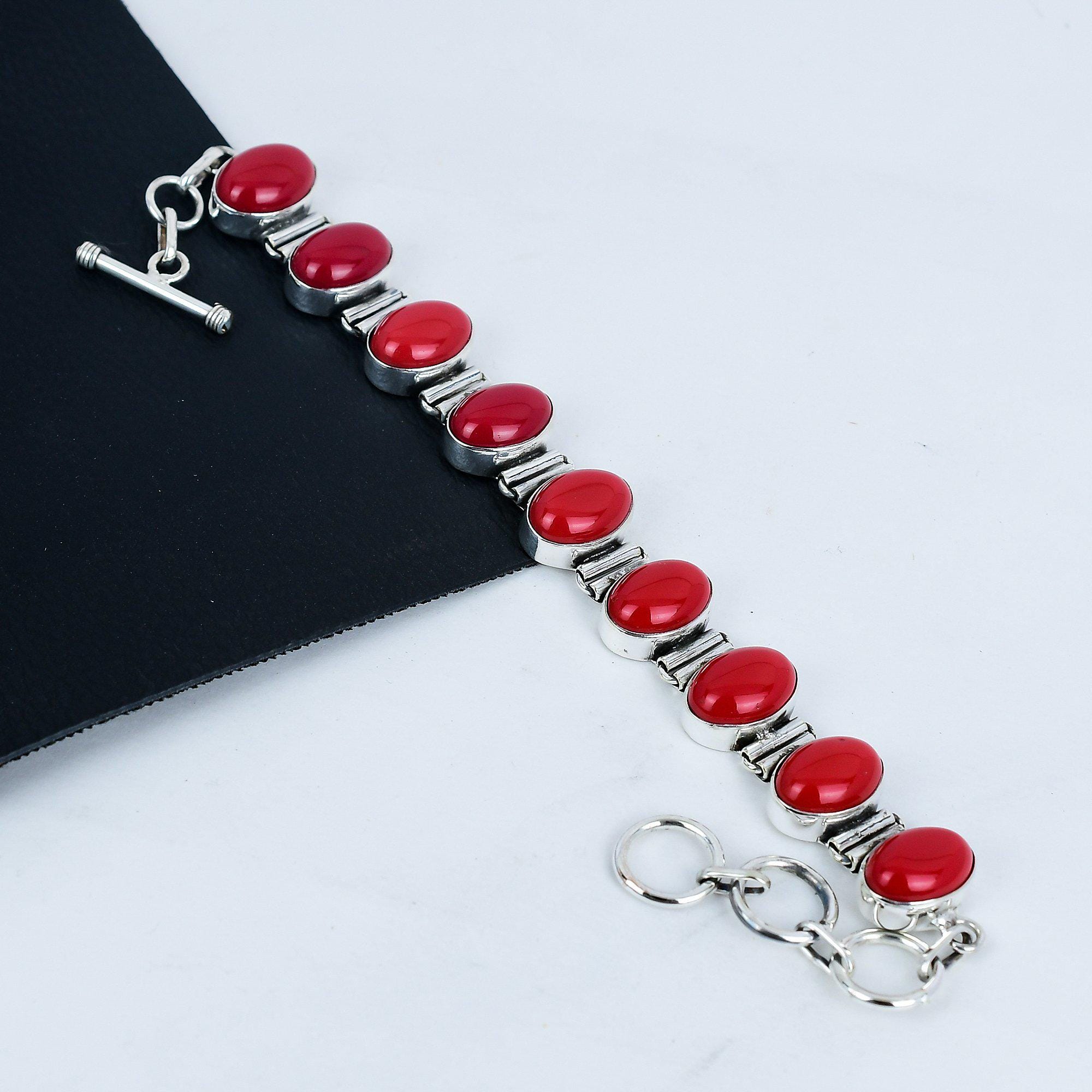 レッドコーラル天然ブレスレット レッドコーラル宝石 ハンドメイド 925 
