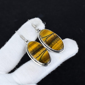 Natural Tiger's Eye Earring, Tiger's Eye Gemstone Earring, Oval Shape Gemstone Earring, 925 Sterling Silver Earring, Birthday Gifts For Love