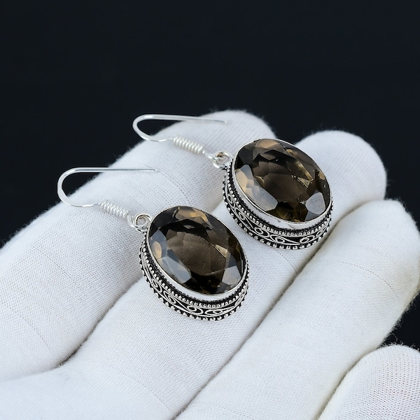 Smoky Topaz Earring, 925 Sterling Silver Earring, Handmade Earring, Antique Earring, Smoky Topaz Gemstone, Gifts For Mother, Jewelry For Her