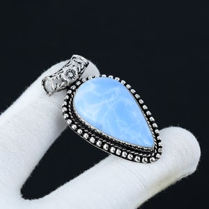 Owyhee Opal Pendant, Natural Owyhee Opal Blue Gemstone Handmade 925 Sterling Silver Jewelry Pendant, Perfect Gift for Her Dainty Pendant