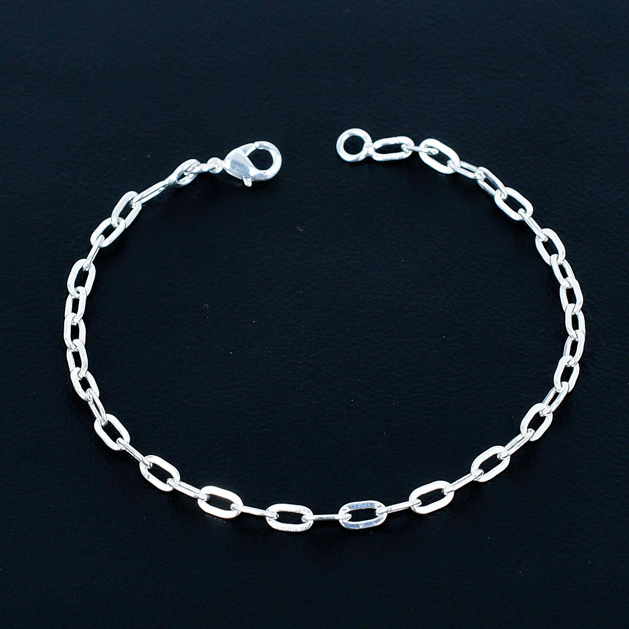 Lightweight Sterling Silver Oval Curb Bracelet – Charm Style, 6 To 8 Inch, New With Box