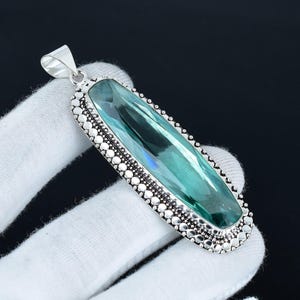 Elegant Aquamarine Gemstone Pendant, Solid 925 Sterling Silver Handmade Pendant, Designer Long, Daily Wear Jewelry, Wedding Gift For Women&#39;s