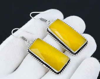 Orecchino di onice giallo, orecchino d'argento sterlina 925 bella gemma giallo onice cabochon orecchino orecchino di compleanno regalo per lei per le donne