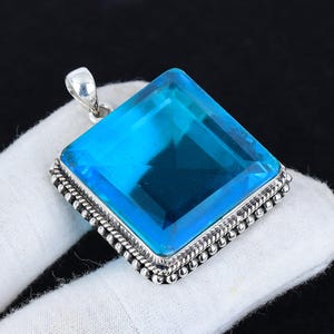 Swiss Blue Topaz Pendant, 925 Sterling Silver Pendant Handmade Pendant, Unique Style Pendant, Swiss Blue Topaz Gemstone, Love Gift For Her