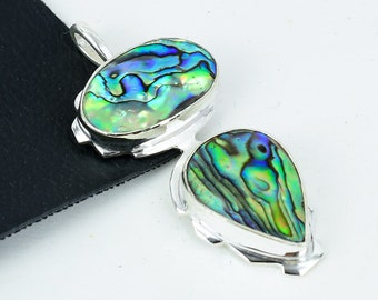 Abalone Shell Gemstone Handmade 925 Sterling Silver Pendant, Abalone Shell Double Gemstone Pendant, Thanksgiving Gifts, Christmas Gifts