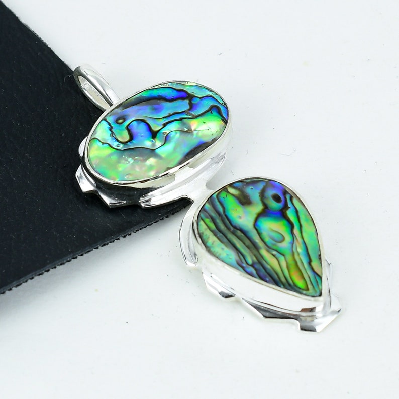 Abalone Shell Gemstone Handmade 925 Sterling Silver Pendant, Abalone Shell Double Gemstone Pendant, Thanksgiving Gifts, Christmas Gifts 925 SILVER