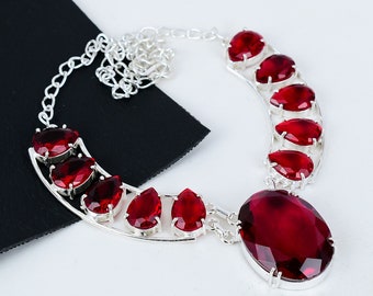 Red Garnet Gemstone Handmade 925 Sterling Silver Jewelry Necklace Red Garnet Necklace Gifts For Mother Garnet Handmade Unique Gifts For Her