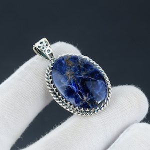 Sodalite Pendant, Sodalite Gemstone Handmade 925 Sterling Silver Jewelry Pendant For Women's Gift, Natural Sodalite Gemstone Jewelry For Her