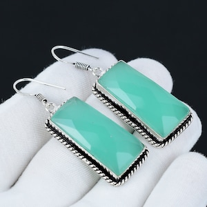 Green Onyx Earring, 925 Sterling Silver Earring Beautiful Gemstone Green Onyx Cabochon Earring Birthday Earring Gift For Her For Women