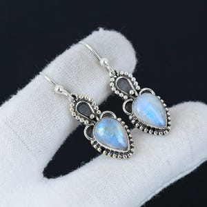 Rainbow Moonstone Earring, Moonstone Silver Earring, Oval Stone Earring, 925 Sterling Silver Earring, Gemstone Earring, Dangle Earring