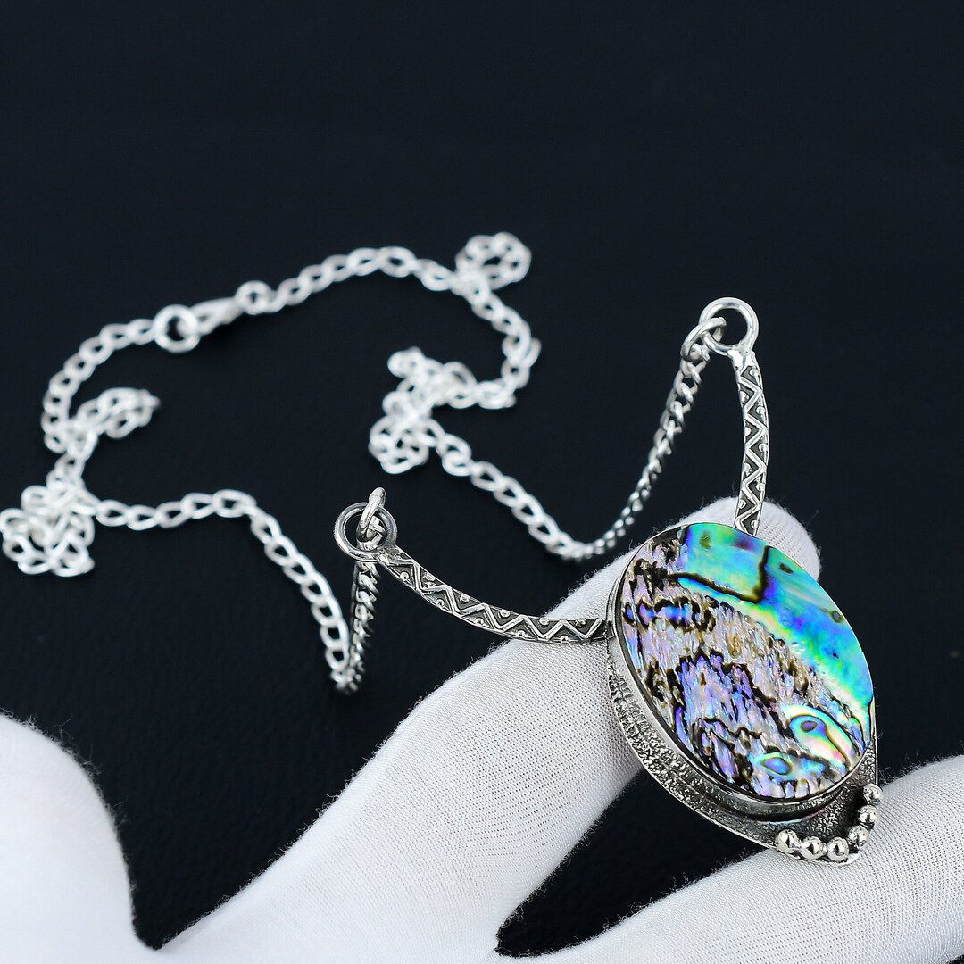 Abalone Shell Necklace Abalone Shell Gemstone 925 Sterling Etsy